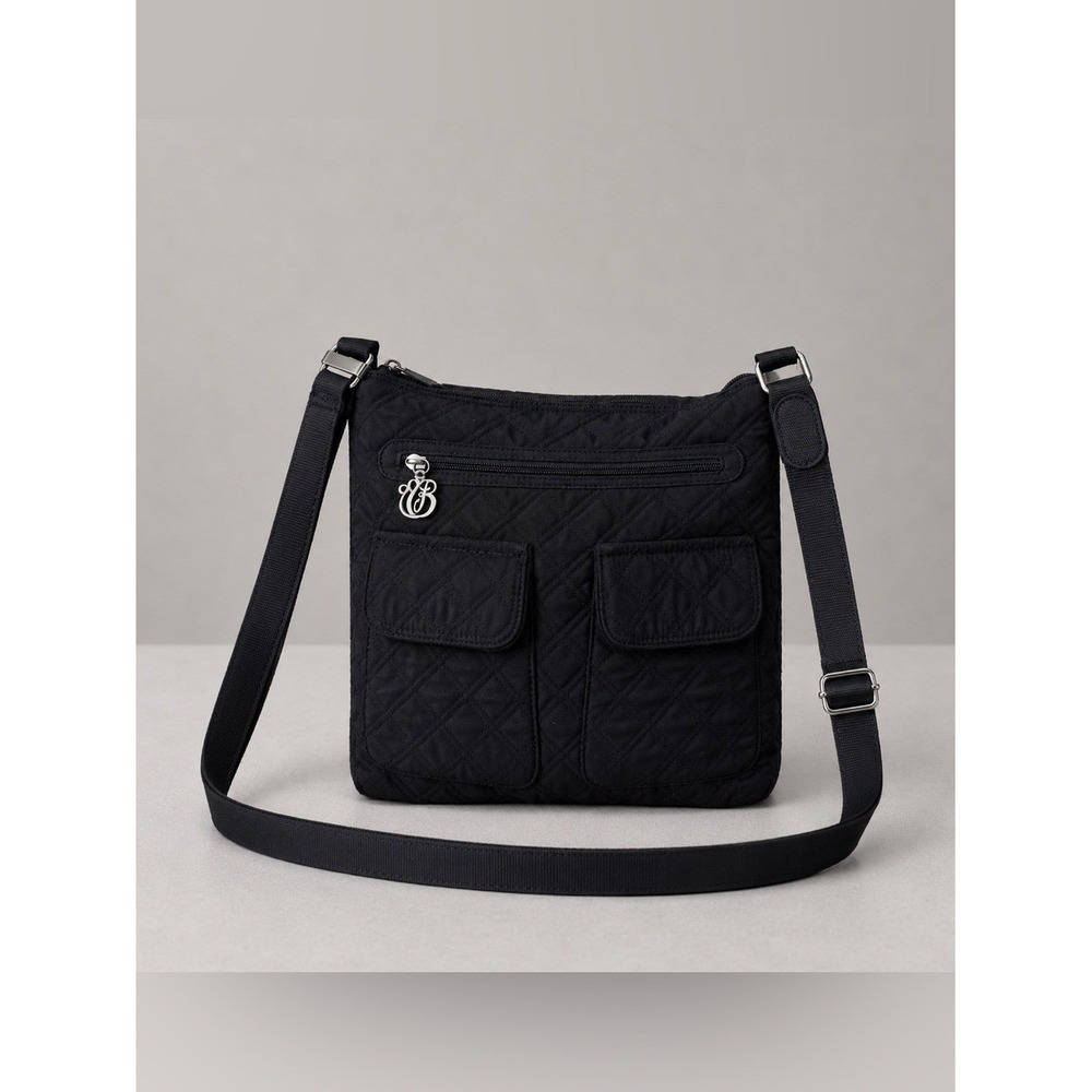 Vera Bradley Black Quilted Microfiber Crossbody Shoulder Bag
